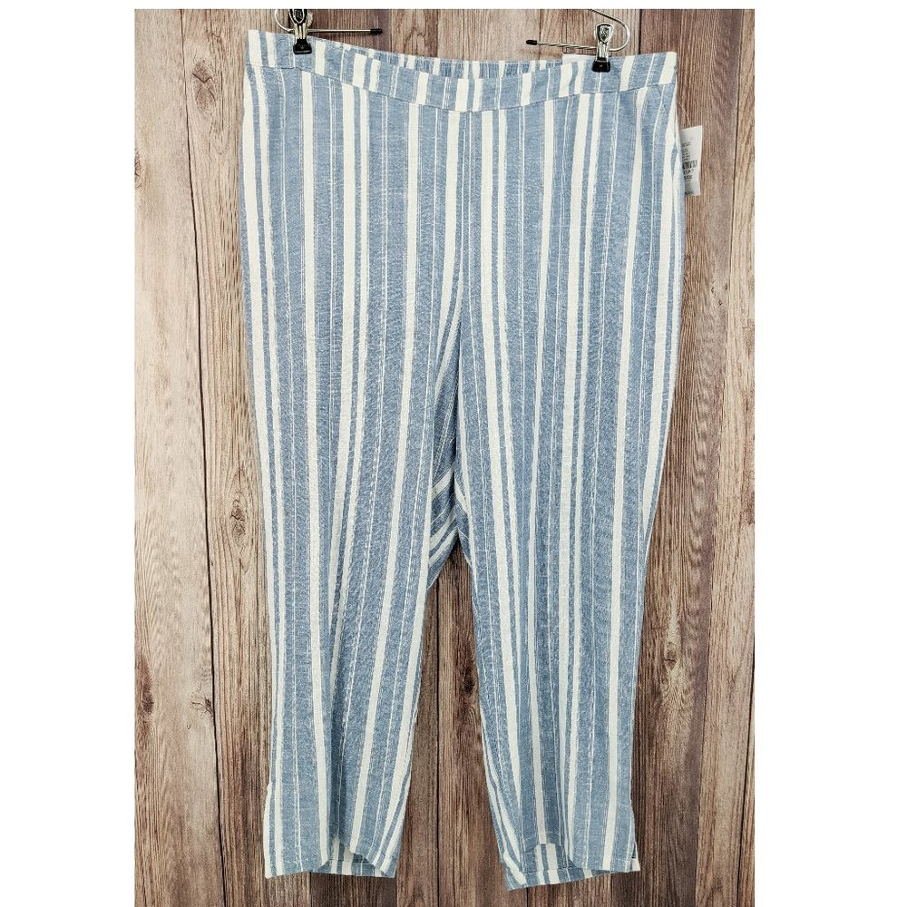 CATHERINES Linen Wide Leg Pants Blue/White 1XP.